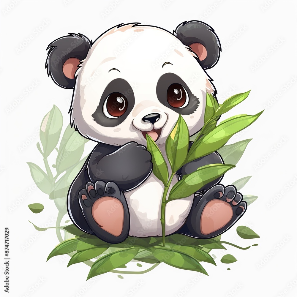 Sticker panda and bamboo