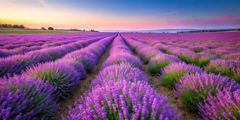 Fototapeta premium Beautiful lavender field region with rows of vibrant purple flowers stretching into the distance, lavender, field, flowers