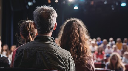 Fototapeta premium Parents watching their child perform on stage in a school play