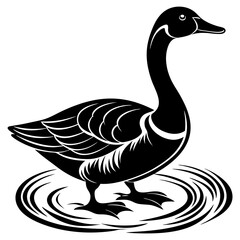 Goose with water ripples high quality & realistic minimal silhouette vector illustration.