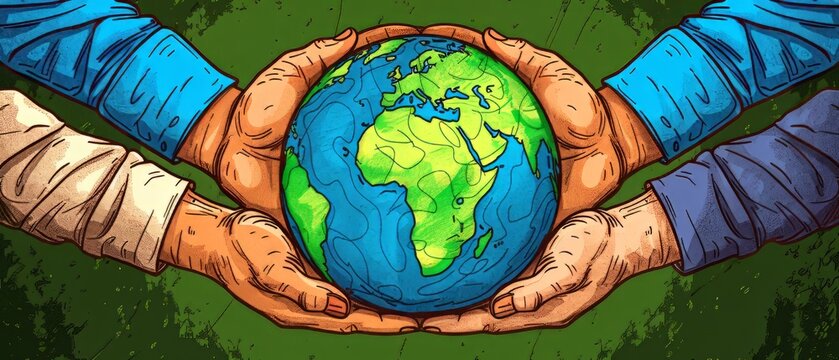 Two hands holding a globe, symbolizing unity and global responsibility.