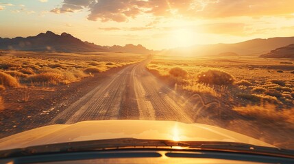 The SUV is traveling fast on a dirt road. Rally. Africa, middle east. Combat. Championship. Travel, safari park. Banner poster, background. With copy space