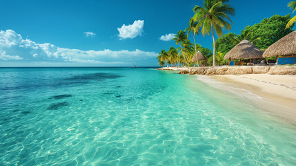 Caribbean beach showing crystal clear water on sunny day