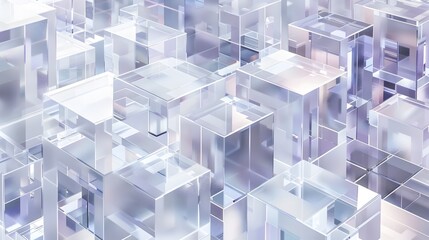 Fototapeta premium Hyper-Detailed 3D Rendering of Transparent Glass Cubes in Futuristic Cityscape
