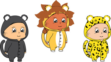 cute baby kid animal pajama kid cartoon pack collection in vector format