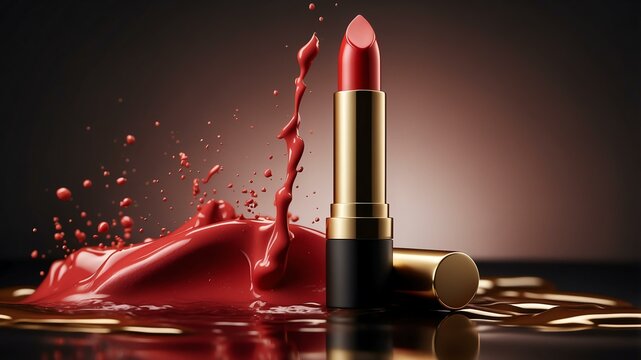 a photorealistic image of a lipstick tube with a splas background