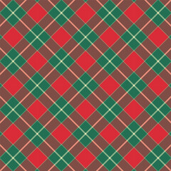 Checkered tartan plaid with twill weave repeat pattern in green and red.Christmas gingham seamless pattern.Geometric graphic vector illustration background design for fabric and print. 