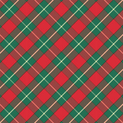 Green and red checkered tartan plaid with twill weave repeat pattern.Christmas gingham seamless pattern.Geometric graphic vector illustration background design for fabric and print. 
