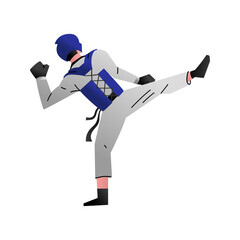 a taekwondo athlete is performing a kicking movement