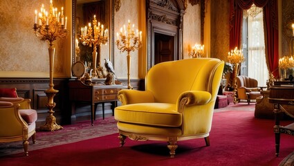 Fototapeta premium A stunning 4K resolution depiction of a luxurious yellow velvet armchair