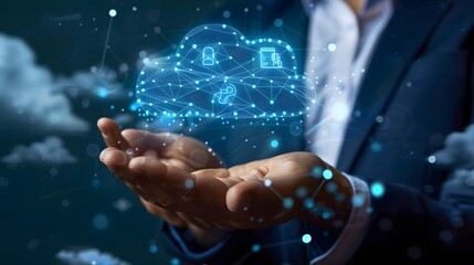 Businessman accessing HR management through cloud ERP for enterprise resource planning