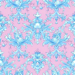 Fototapeta premium Sophisticated Light Blue and Pink Floral Wallpaper