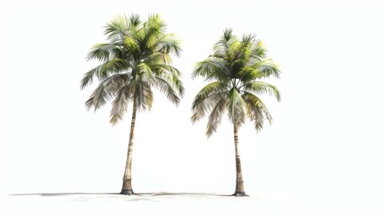 Two coconut trees rendered in 3D on a white background.