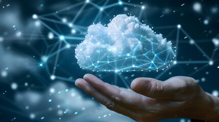 Cloud ERP system in businessman's hand, connecting data for enterprise resource management