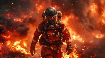 Firefighters surrounded by flames waving