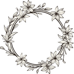 "Floral Elegance: Vector line art of Ornamental Flower Frame"