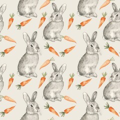 Fototapeta premium rabbit eating carrot pattern