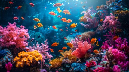 Obraz premium dynamic underwater scene with vibrant coral formations and fish of various colors and patterns swimming together Generative AI