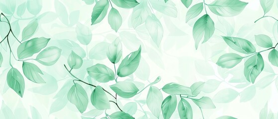Fototapeta premium A refreshing background in mint green with delicate leaf patterns