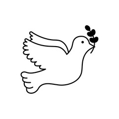 Flying dove line icon. Flying bird. Freedom sign. Flat design vector.