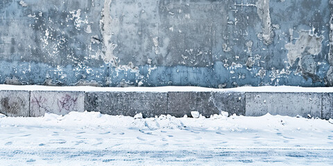 Urban city street snowing background, snow sidewalk pavement wall, Winter backdrop streets, generated ai