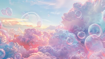 A whimsical and dreamy design of bubble wrap clouds floating in a pastelcolored sky reminiscent of a childs imaginative play