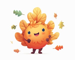 Obraz premium a cartoon autumn leaf character clipart, whimsical element, playful design, bright orange, isolated on white background