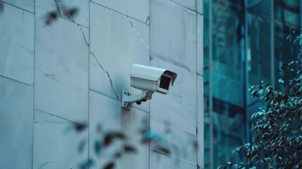 Obraz premium Security camera on modern building. Professional surveillance cameras. CCTV on the wall in the city. Security system, technology. Video equipment for safety system area control outdoor