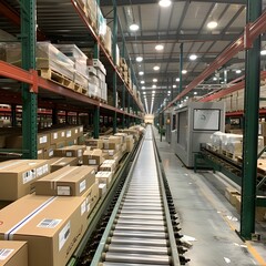Conveyor Belt System in a Large Warehouse
