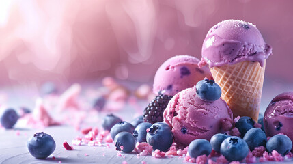 Blueberry ice cream dessert, summer dessert, fresh blueberry background, healthy dessert background, energetic and dynamic food advertisement, summer vibe
