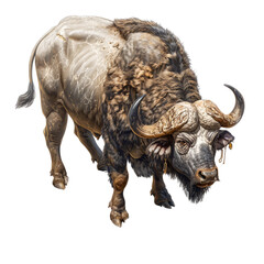 Obraz premium Majestic 3D Rendered Buffalo with Muscular Build Grazing Isolated on White Background
