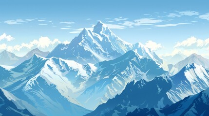 Obraz premium A serene mountain background with snow-capped peaks and a clear blue sky, ideal for conveying a sense of adventure and tranquility.