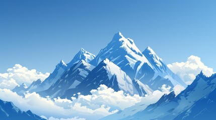 Obraz premium A serene mountain background with snow-capped peaks and a clear blue sky, ideal for conveying a sense of adventure and tranquility.