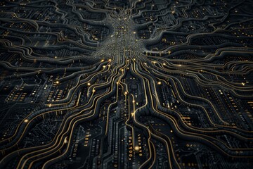 Abstract digital network with glowing lines, representing data flow and connectivity.