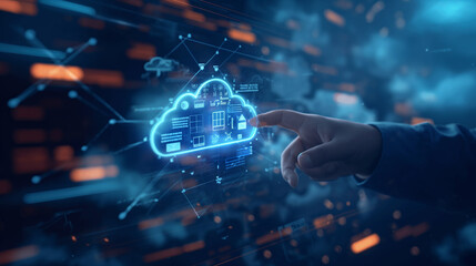 Person indicating cloud computing icon