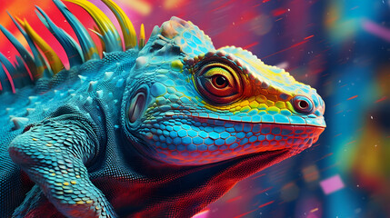 Obraz premium Portrait of a Chameleons, Abstract art colourful painting Chameleons