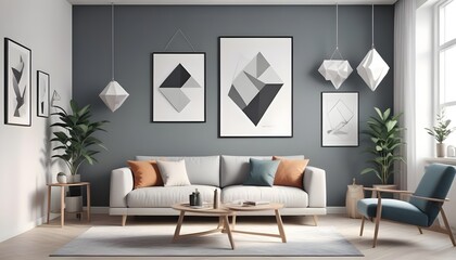 Modern interior background, living room, Scandinavian style