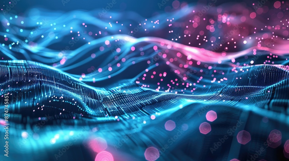 Poster futuristic background with dynamic glowing lines and particles, abstract vector design.