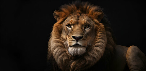 Naklejka premium Lion king isolated on black , Portrait Wildlife animal generative by ai...