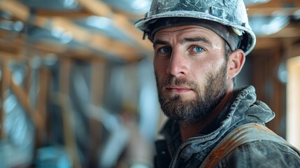 Obraz premium male builder in apartment