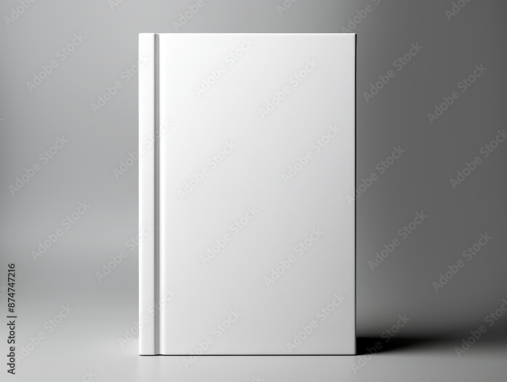 Poster an empty book mockup with a clean white cover on a grey background, concept of design presentation. 