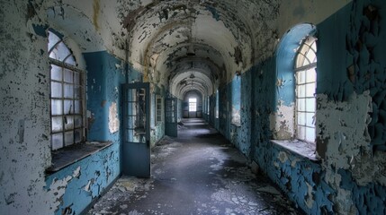 Abandoned Mental Institution: Decayed Walls, Eerie Silence, Haunting Atmosphere of Neglect