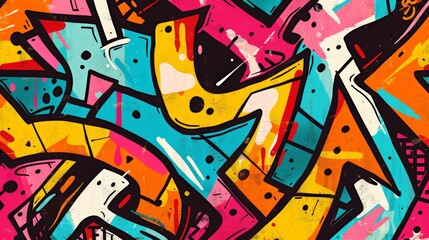 Obraz premium A vibrant, graffiti-inspired pattern with bold colors and dynamic shapes, perfect for urban fashion and street art themes.