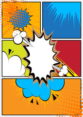Super Cartoon Abstract Background, comic book page layout backdrop. Retro vector comics pop art design illustration.