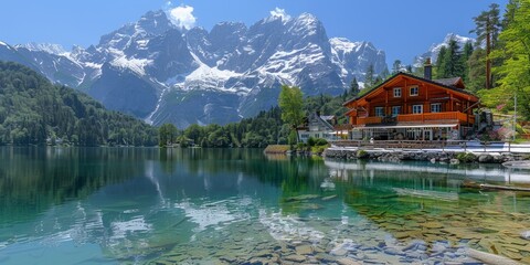 Naklejka premium Pristine Mountain Lakes with Crystal Clear Waters and Majestic Surroundings