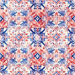 Obraz premium Stylized Floral Geometric Pattern in Red and Blue