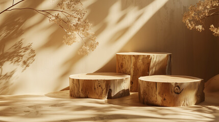 Wooden podium stand background, cozy atmosphere with empty background