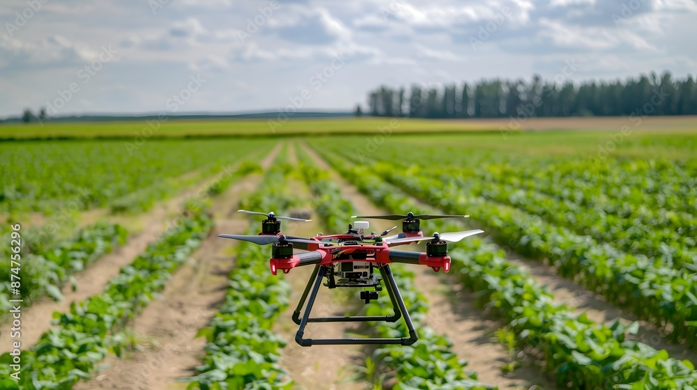 Poster drone monitoring crops in vast field using advanced technology for smart agriculture