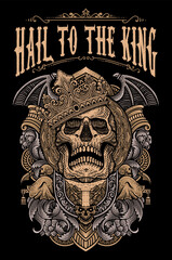 Artwork illustration skull with king crown. engraving ornament hand drawn - Vector Eps 10