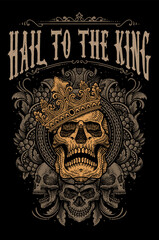 Artwork illustration skull with king crown. engraving ornament hand drawn - Vector Eps 10